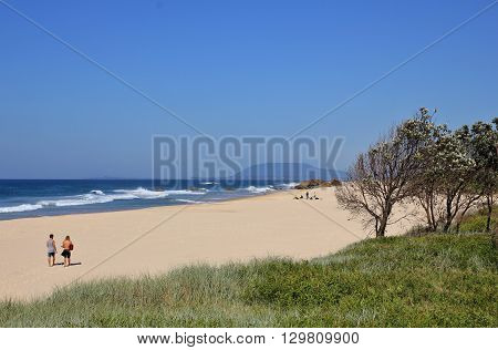 Sandy beach in Port Macquarie Australia. Lighthouse beach. Travel background.