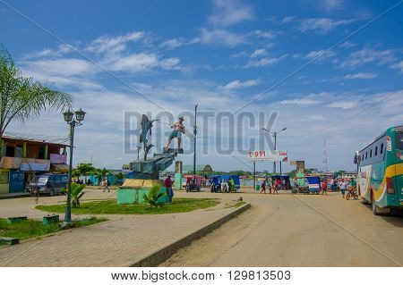 Muisne, Ecuador - March 16, 2016: Downtown Muisne city, small town located in the northern Ecuadorian coastline.