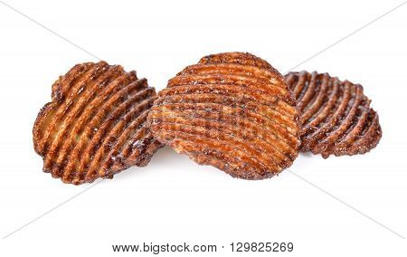 potato chips with chocolate flavored on white background