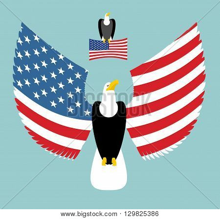 American Eagle. Most Powerful Bird And Us Flag. Emblem For America. Winged Predator With Wings. Stat
