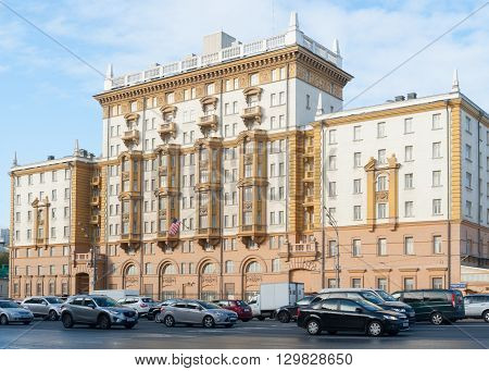 MOSCOW - OCTOBER 7: The old building of the United States Embassy on Novinsky Boulevard on October 7 2015 in Moscow.