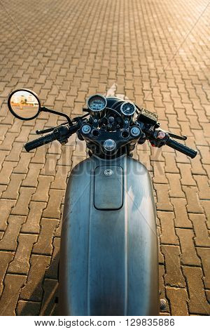 Silver Vintage Custom Motorcycle Cafe Racer