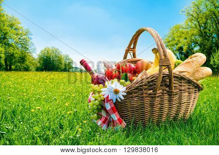 picnic setting on meadow with copy space