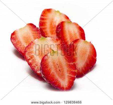 Red berry strawberry isolated on white background. Strawberry isolated on white. Sweet strawberries. Food for health. Slices of strawberry on white. Juicy strawberries for packaging. Eco-friendly food