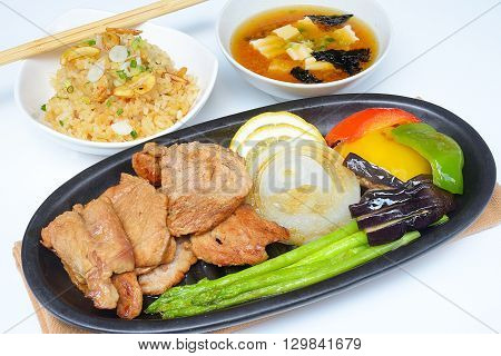 Japanese cuisine .Japanese pork with vegetables Steak