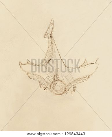 aircraft drawing. Original hand draw on paper