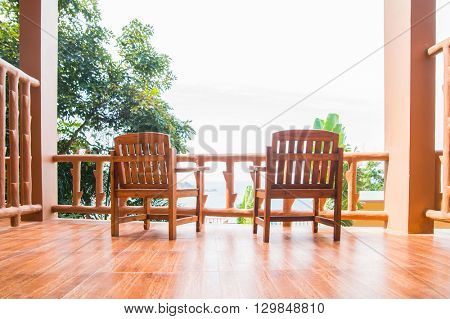 Two chair on the balcony. Spectacular view. Haad Yao, Phangan, Thailand. 