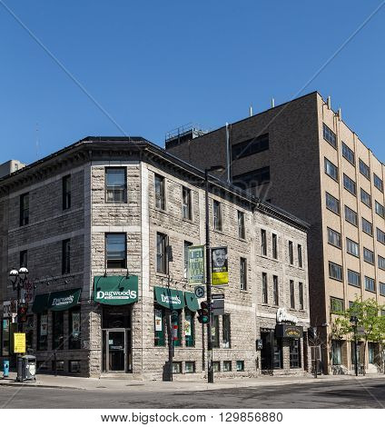 MONTREAL CANADA - 17TH MAY 2015: The outside of buildings in Montreal Canada during the day.
