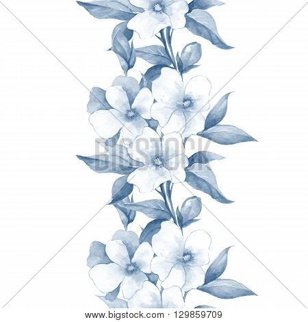 Bouquet of white flowers. Watercolor floral background. Seamless border