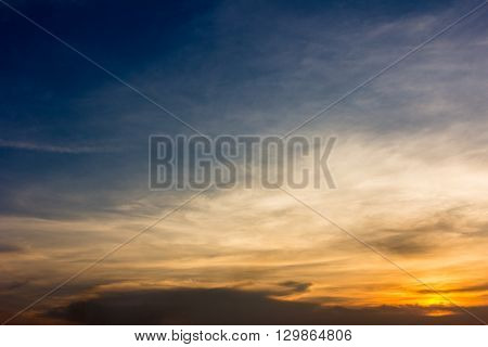 blue sky with clouds and sun horizen