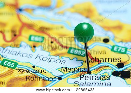 Megara pinned on a map of Greece