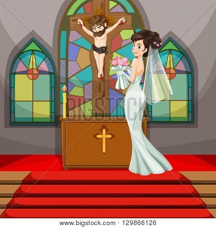 Bride at wedding in the church illustration