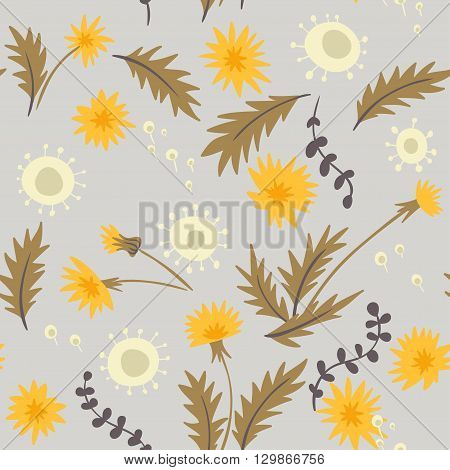 Dandelions. seamless pattern with hand drawn cute flowers