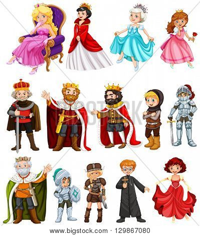 Different characters of king and queen illustration