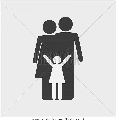 Happy family icon. Simple symbols dad, mom and child stand.