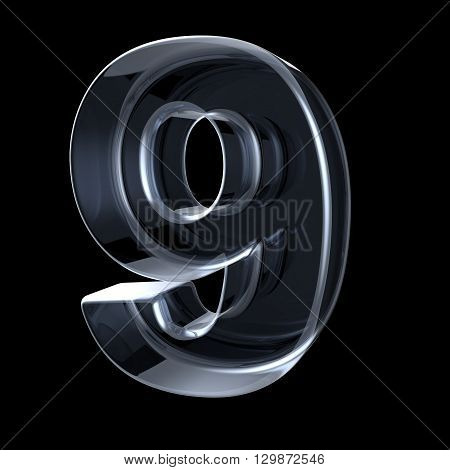 Transparent x-ray number 9 NINE. 3D render illustration on black background