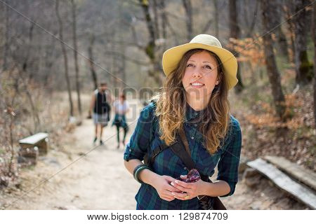 Woman Hiker With Backpack Outdoors