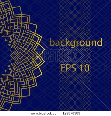 Blue background with gold ornament and pattern in East style with place for text. Can be used for packaginginvitations decorationbag template.Vector illustration. EPS 10.