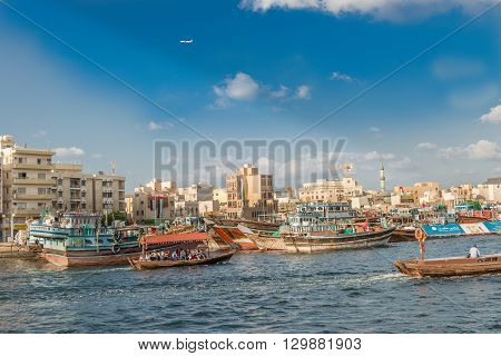 Water Taxi Crossing The Famous Creek In Dubai, Uae
