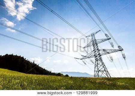 Electrical Tower On A Field In Slovakia