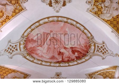 URSBERG, GERMANY - JUNE 09: Frescoes on the ceiling of the monastery church of St. John in Ursberg, Germany on June 09, 2015.