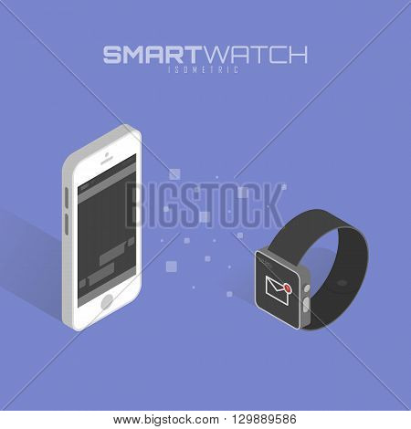 Calendar synchronization between smart watch and smart phone. Smartwatch and smartphone communication. Vector illustration