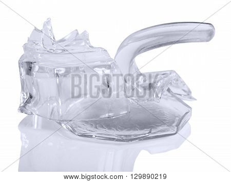 Shards of glass jar isolated on white background.