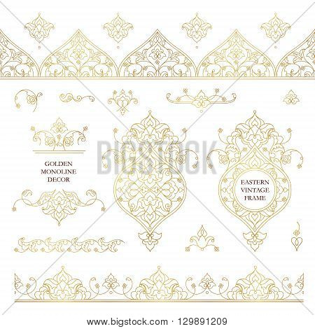 Vector Set Of Line Art Frames, Seamless Border.