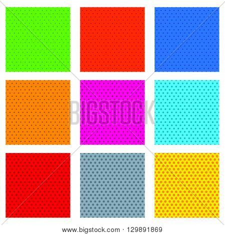 Polka Dots, Dotted Pattern Set. Colorful Repeatable Patterns. Set Of 9 Colors.