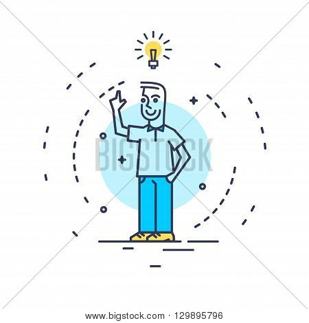 Abstract line art vector illustration of a man with an idea