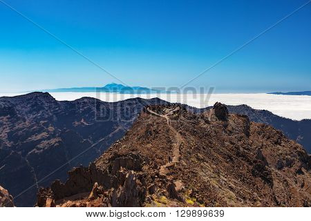 Tenerife and La Gomera view from the highest peak of La Palma Roque de los Muchachos, Spain