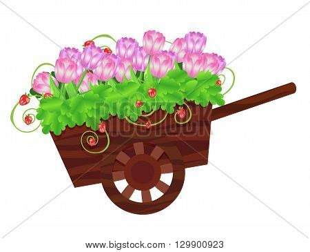 texture trolley with flowers and strawberry, berry