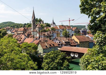 View Of The River Limmat And Baden In Switzerland
