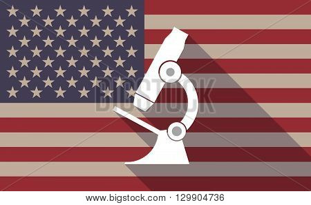 Long Shadow Usa Flag Icon With   A Microscope Icon