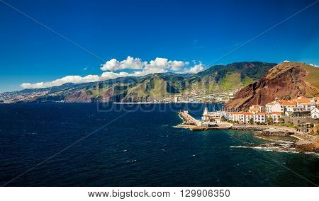 beautiful view of a small town Canical on the eastern coast of Madeira island Portugal