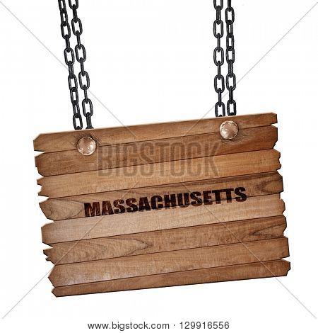  masschusetts, 3D rendering, wooden board on a grunge chain