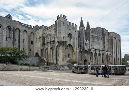 AVIGNON FRANCE - MAY 04 2015: Popes Palace is the main historical site in Provence and one of the largest and most important medieval gothic buildings in Europe