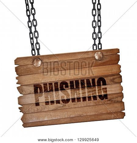 Phising fraud background, 3D rendering, wooden board on a grunge