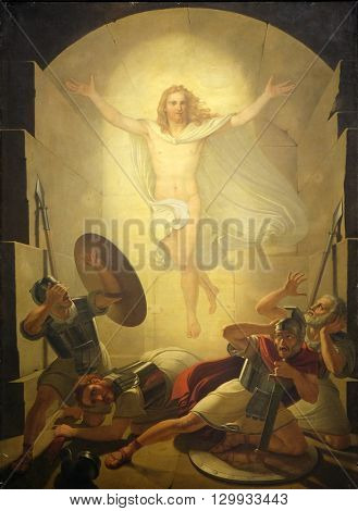 LUCCA, ITALY - JUNE 06, 2015: Altarpiece depicting Resurrection of Christ, work by Michele Ridolfi in Cathedral of St.Martin in Lucca, Italy, on June 06, 2015