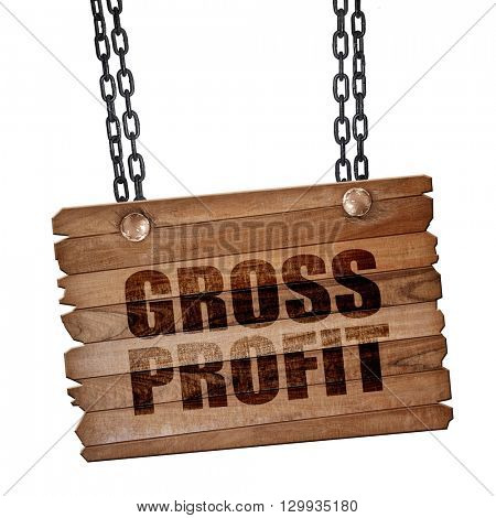 gross profit, 3D rendering, wooden board on a grunge chain