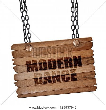 modern dance, 3D rendering, wooden board on a grunge chain