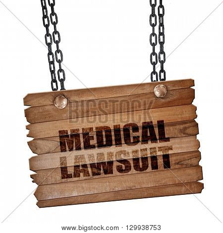medical lawsuit, 3D rendering, wooden board on a grunge chain