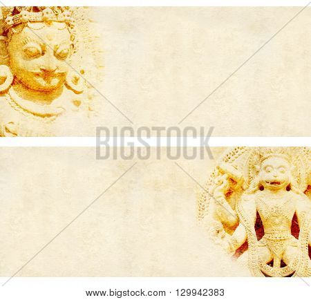 Collection of grunge background with paper texture and landmarks of India - statues of Hindu gods