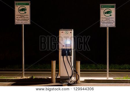 BRENNER, ITALY - MAY 8, 2016: Electric charging stations are located throughout EU to accommodate owners of the electric car.