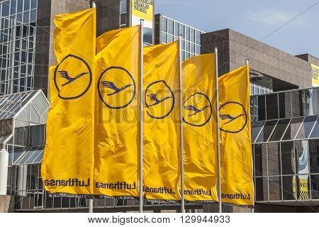 Lufthansa Flag With Lufthansa Symbol, The Crane In Frankfurt