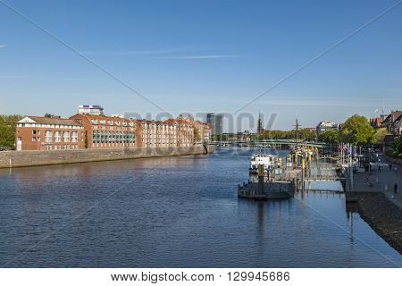 Cityscape With Teerhof On The Left  At River Weser