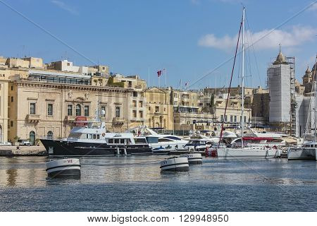View Over The Grand Harbour Of Valetta With Big Yachts