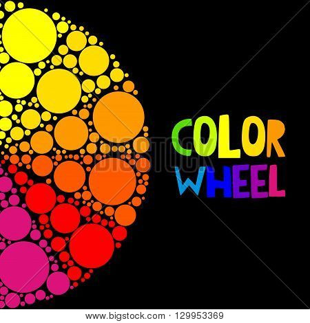Color wheel palett or color circle on black background. The physical representation of color transitions and HSB.