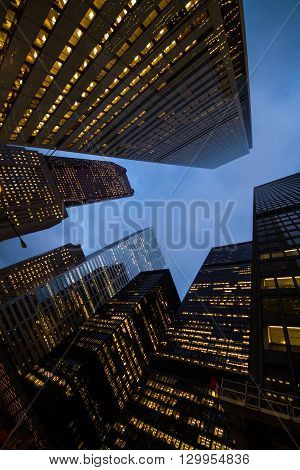 Night View Of Toronto City Skyscrapers; Look Up