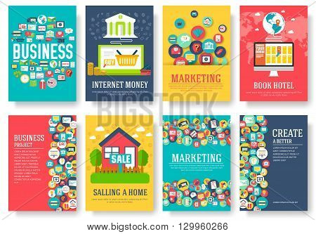 Business elements cards set. Marketing template of flyear, magazines, posters, book cover, banners, booklet. idea infographic concept background. Layout illustrations modern pages with typography